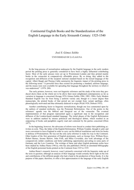 Continental English Books and the Standardization of the English Language in the Early Sixteenth Century: 1525-1540