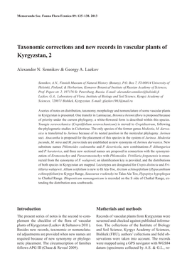 Taxonomic Corrections and New Records in Vascular Plants of Kyrgyzstan, 2