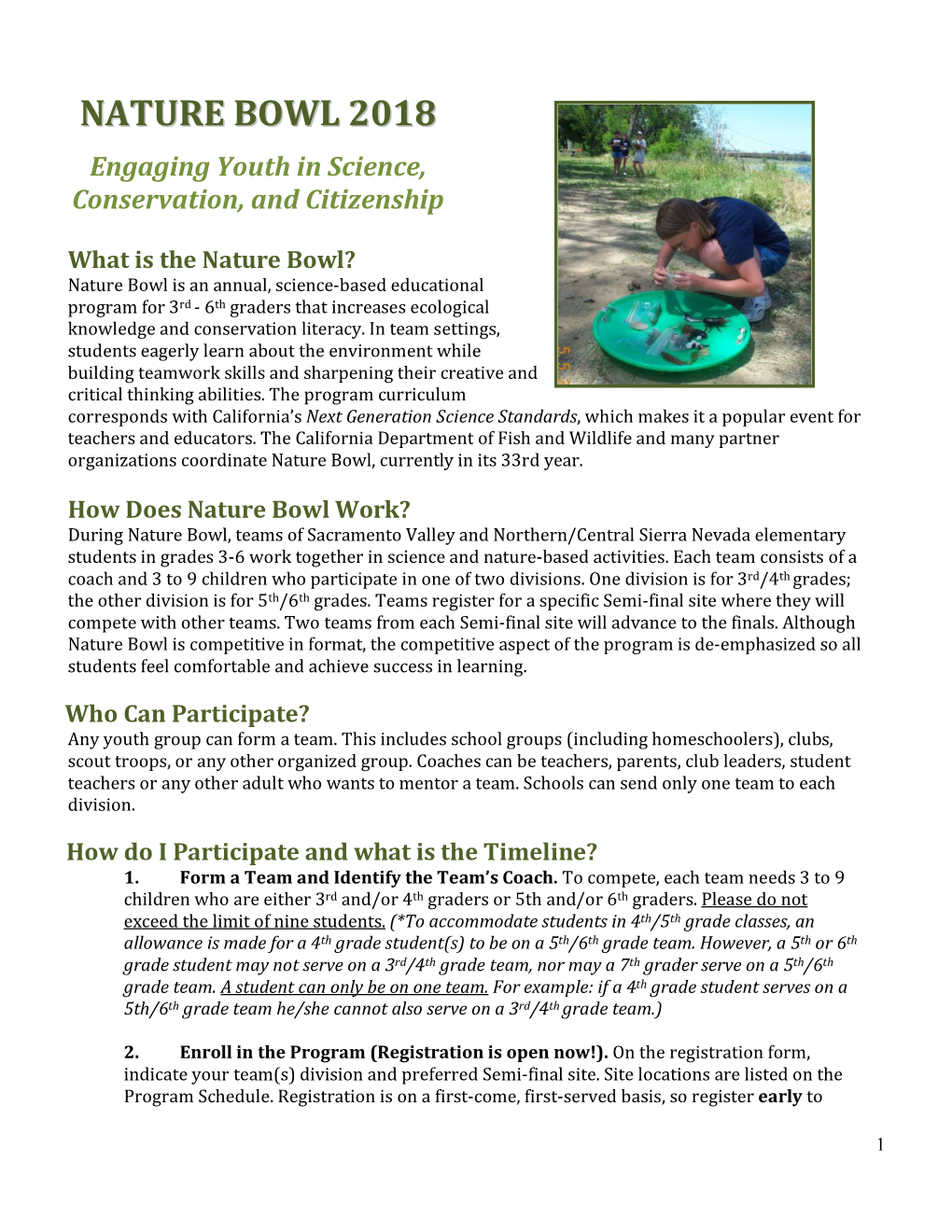 NATURE BOWL 2018 Engaging Youth in Science, Conservation, and Citizenship