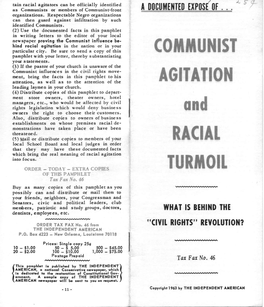 COMMUNIST AGITATION and RACIAL TURMOIL