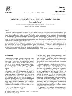 Capability of Solar Electric Propulsion for Planetary Missions Giuseppe D