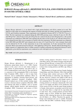 BORAGE (Borago Officinalis L.) RESPONSE to N, P, K, and S FERTILIZATION in SOUTH CENTRAL CHILE