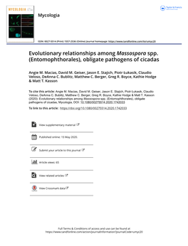 Evolutionary Relationships Among Massospora Spp. (Entomophthorales), Obligate Pathogens of Cicadas