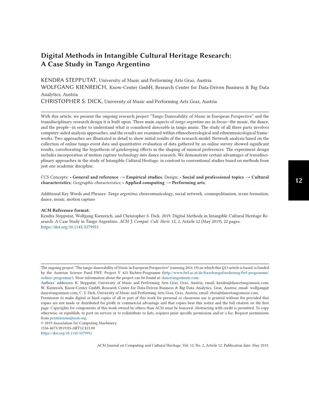 12 Digital Methods in Intangible Cultural Heritage Research