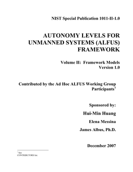 Autonomy Levels for Unmanned Systems (Alfus) Framework