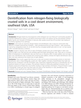 Denitrification from Nitrogen-Fixing Biologically Crusted Soils in a Cool