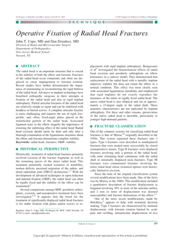 Operative Fixation of Radial Head Fractures John T