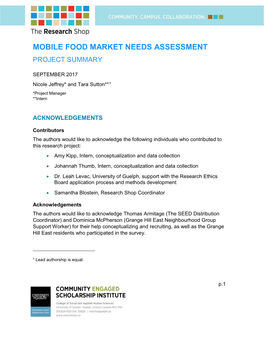 Mobile Food Market Needs Assessment: Project Summary