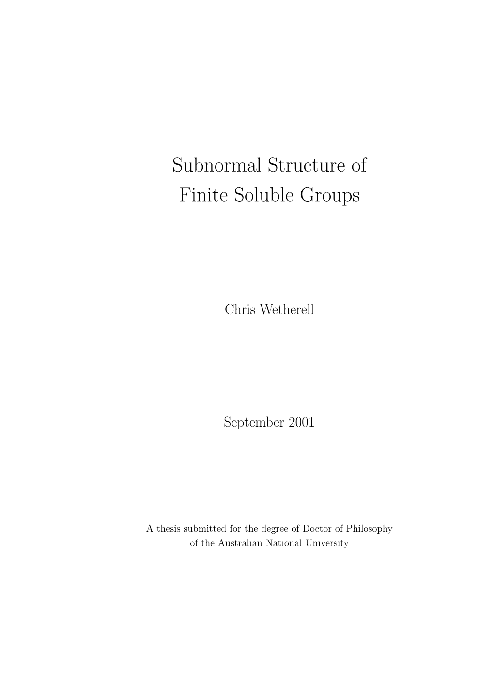 Subnormal Structure of Finite Soluble Groups