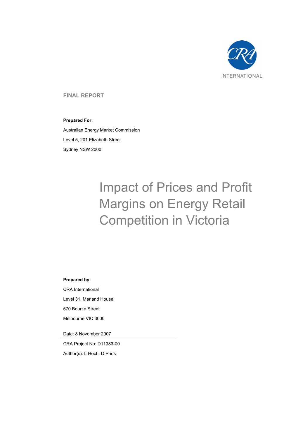 Impact of Prices and Profit Margins on Energy Retail Competition in Victoria