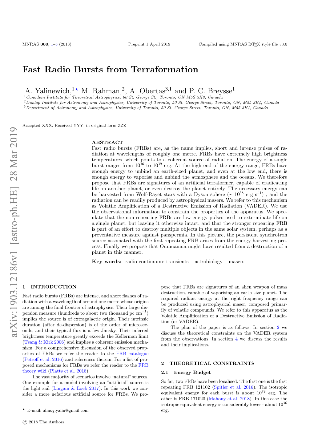 Fast Radio Bursts from Terraformation