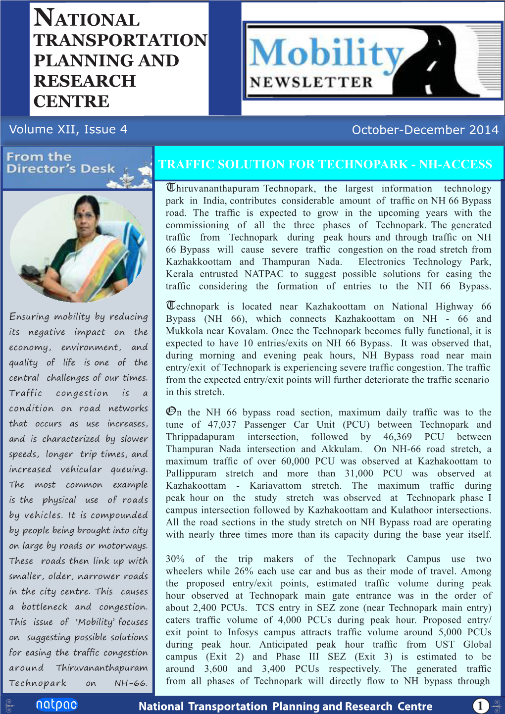 ATIONAL TRANSPORTATION PLANNING and RESEARCH CENTRE Volume XII, Issue 4 October-December 2014