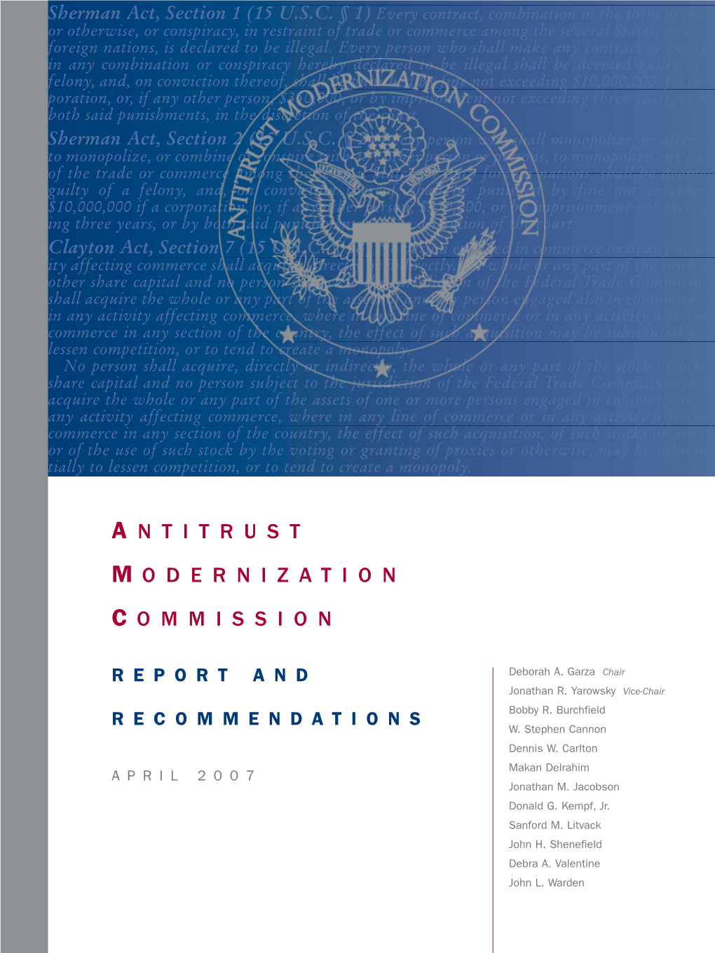 Antitrust Modernization Commission: Report and Recommendations