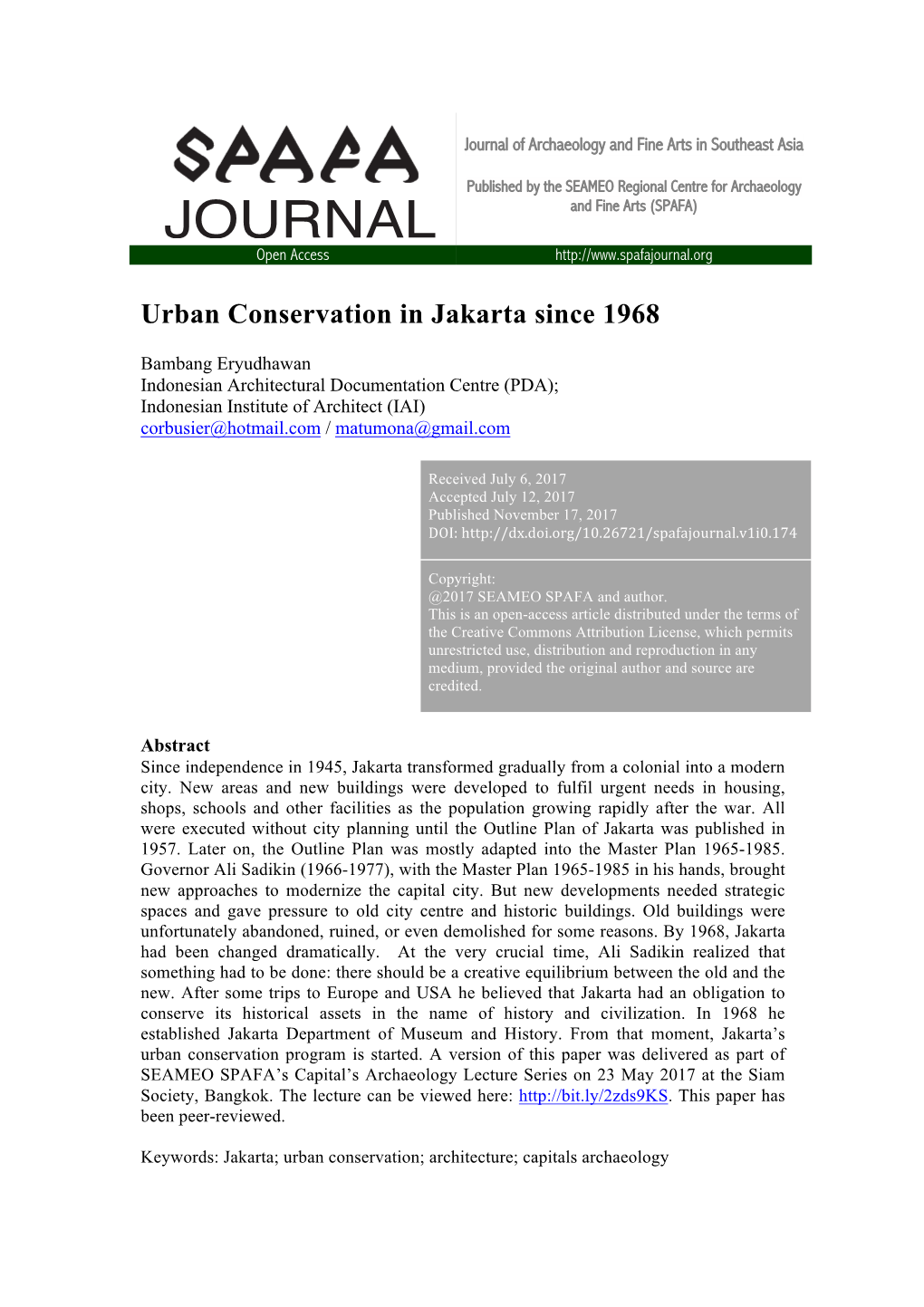 Urban Conservation in Jakarta Since 1968