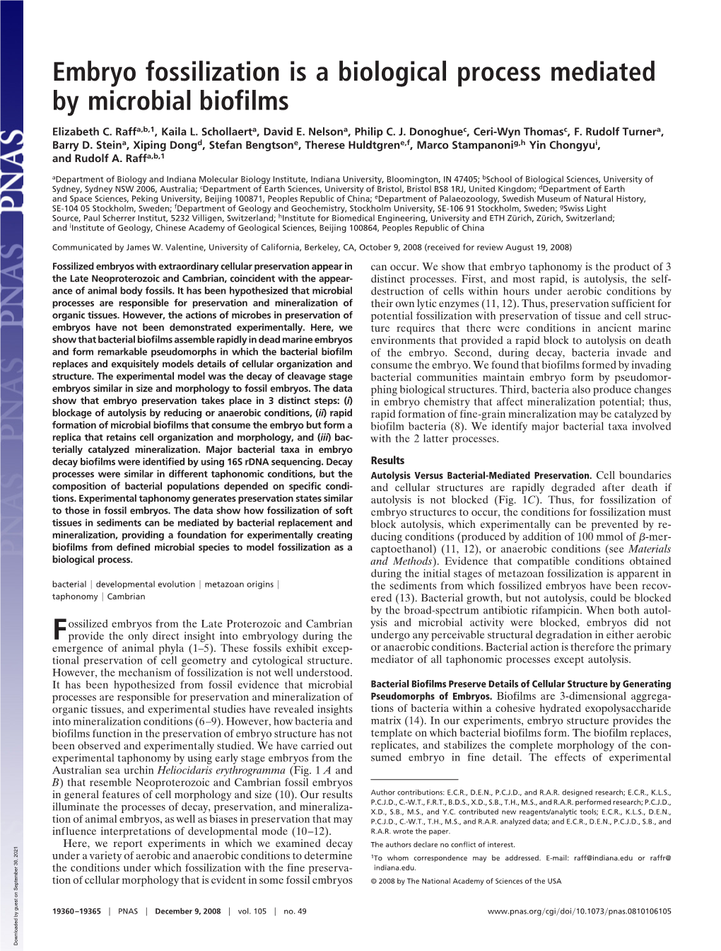 Embryo Fossilization Is a Biological Process Mediated by Microbial Biofilms