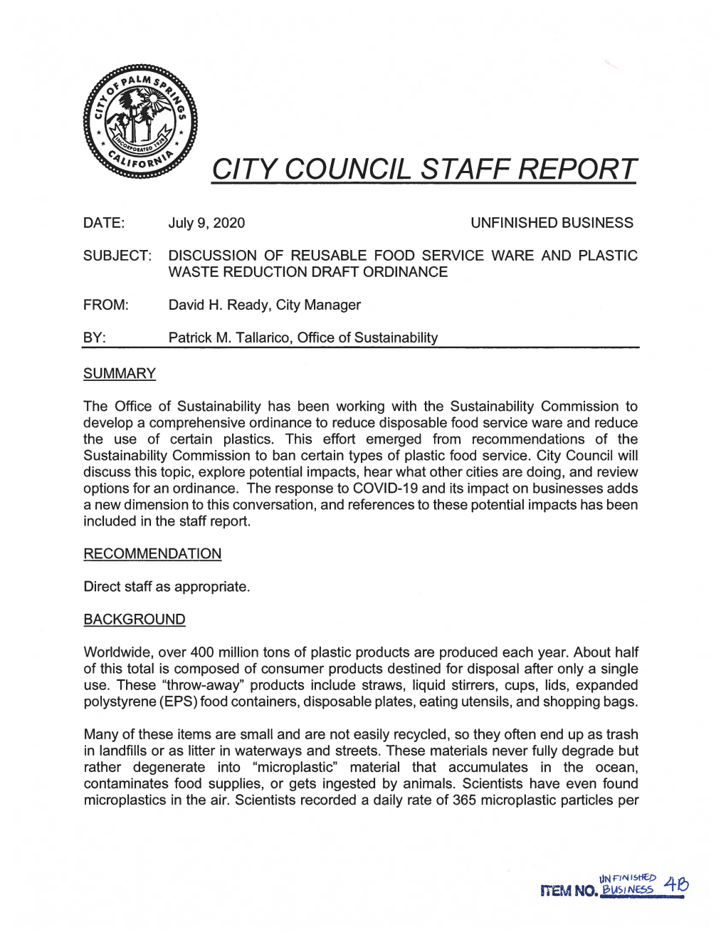 City Council Staff Report