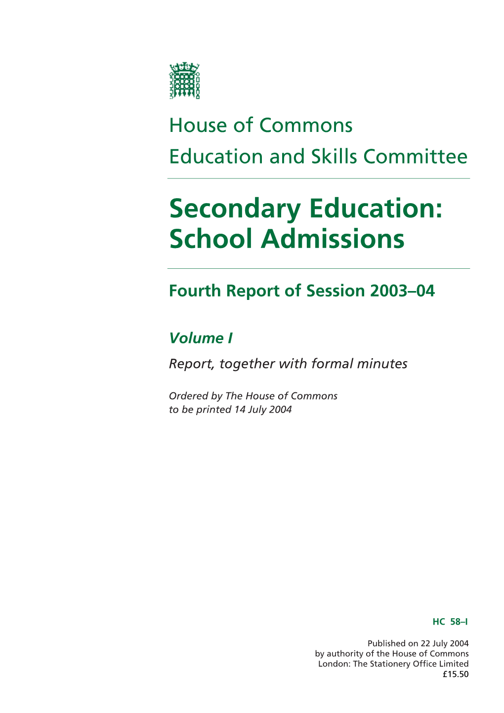 Secondary Education: School Admissions