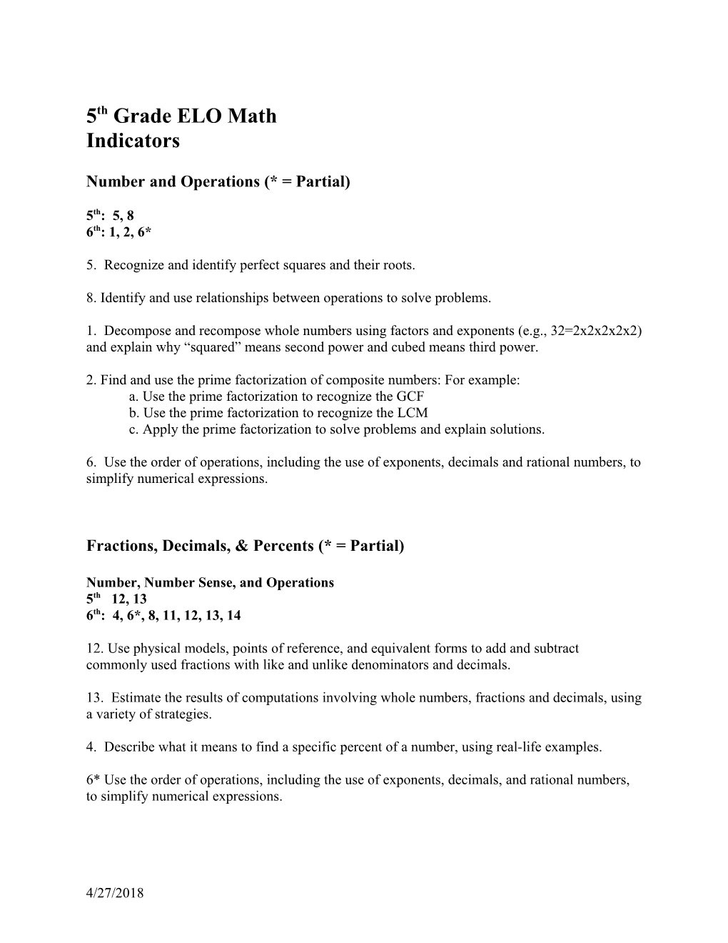 Number, Number Sense and Operations