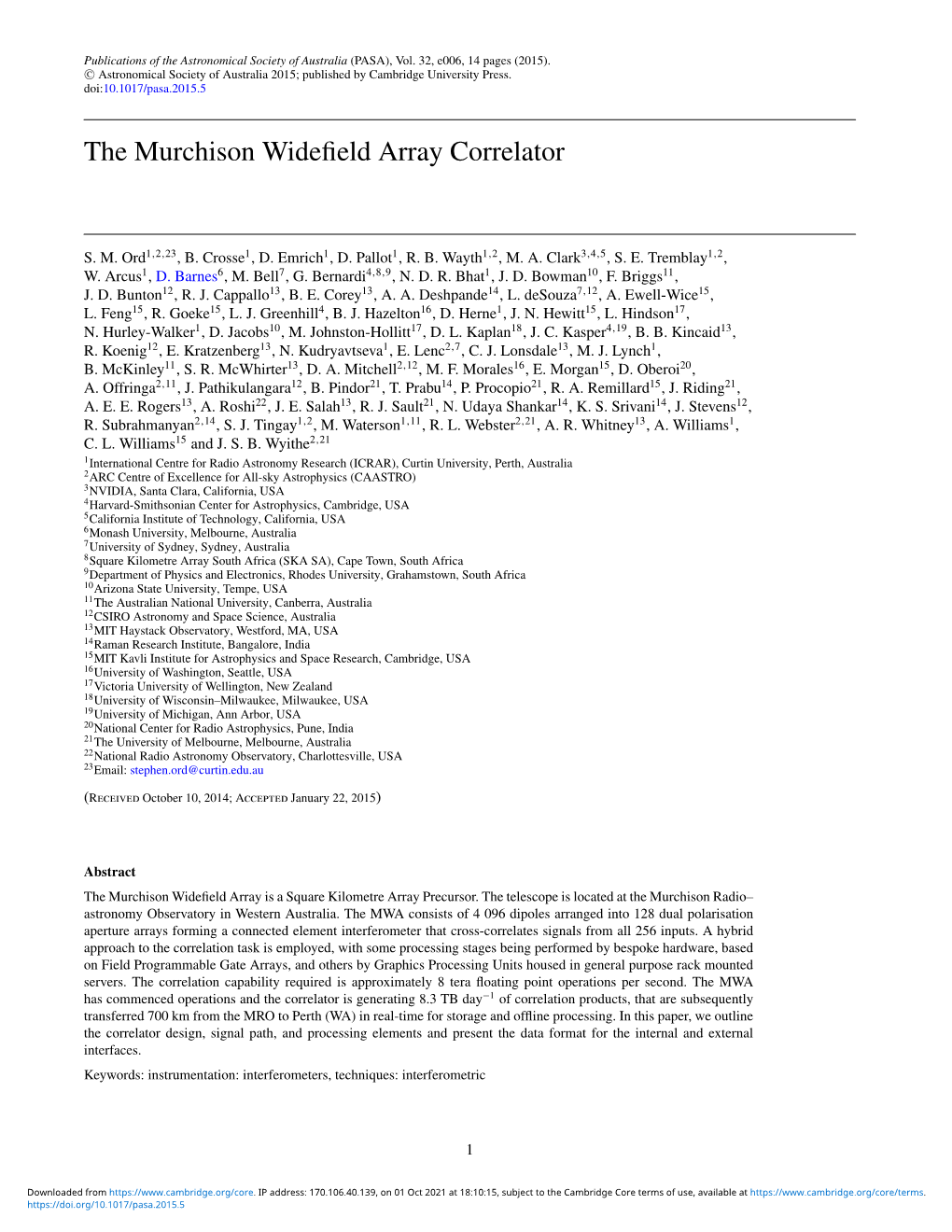 The Murchison Widefield Array Correlator