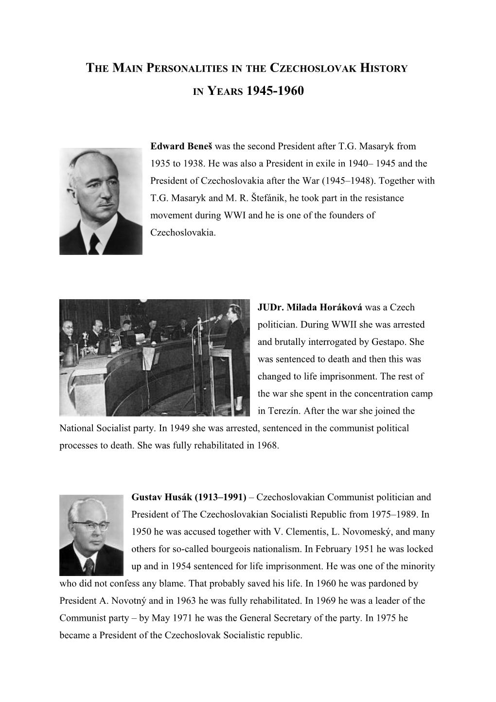 The Main Personalities in the Czechoslovak History