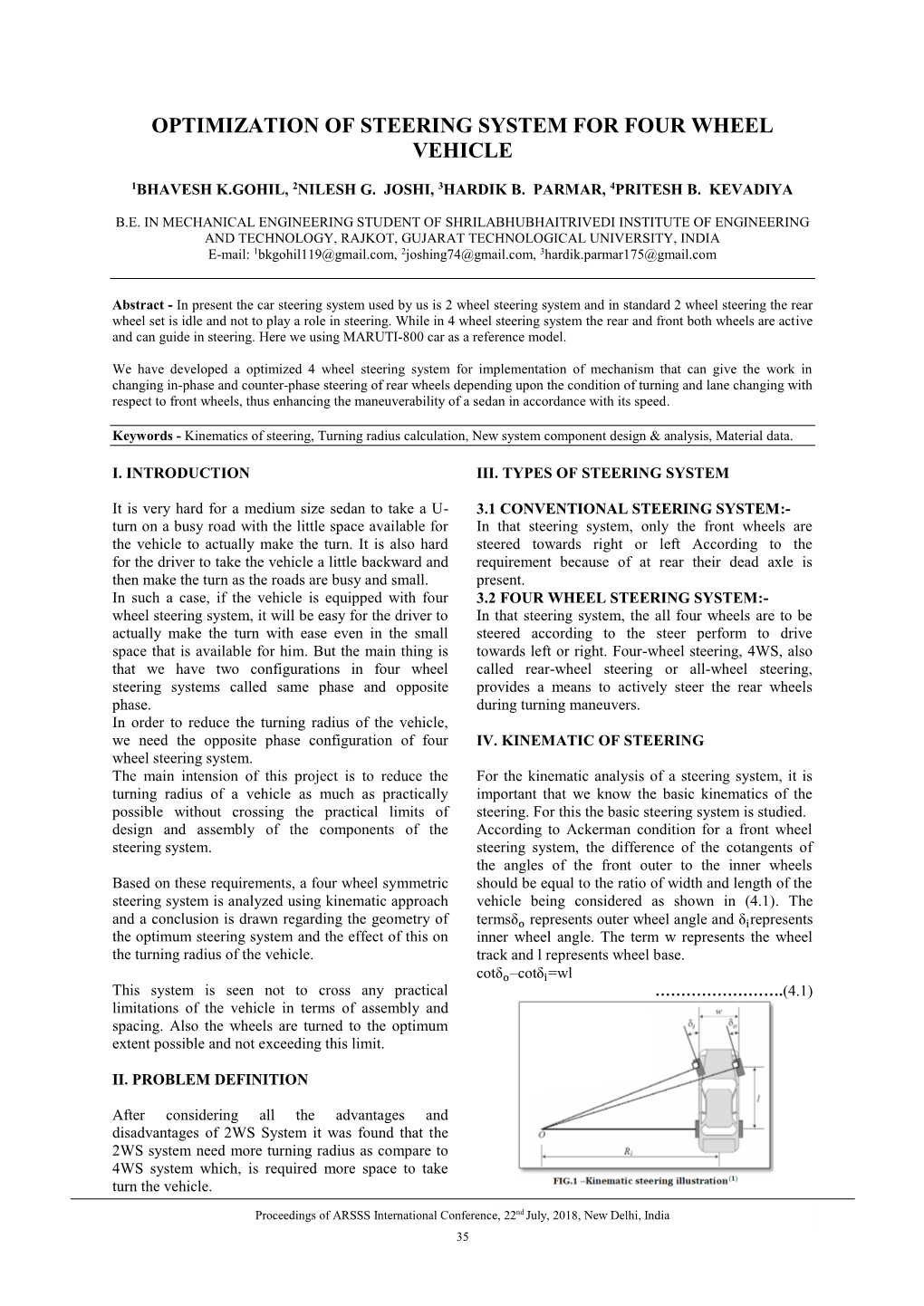 Optimization of Steering System for Four Wheel Vehicle