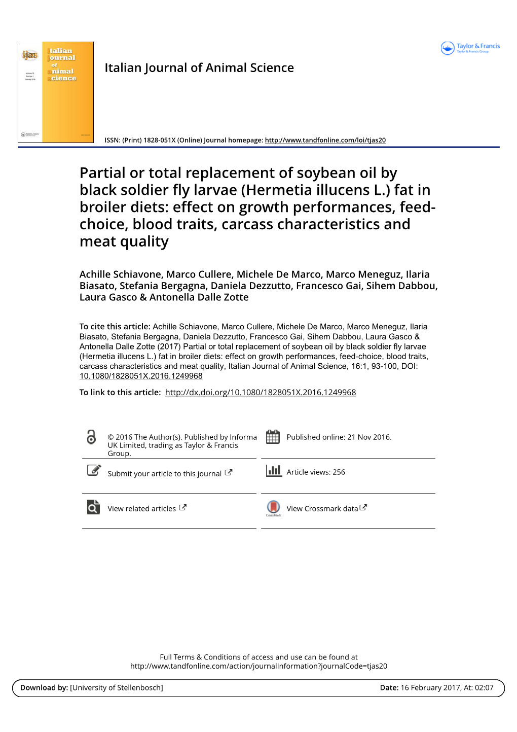 Partial Or Total Replacement of Soybean Oil by Black Soldier Fly Larvae (Hermetia Illucens L.) Fat in Broiler Diets: Effect on G