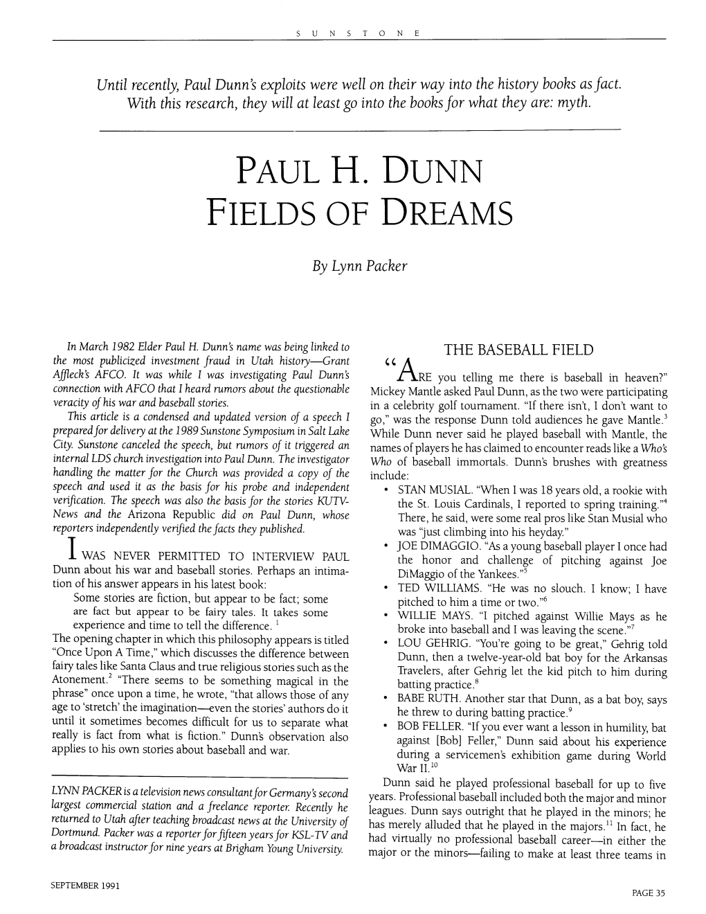 Paul H. Dunn Fields of Dreams