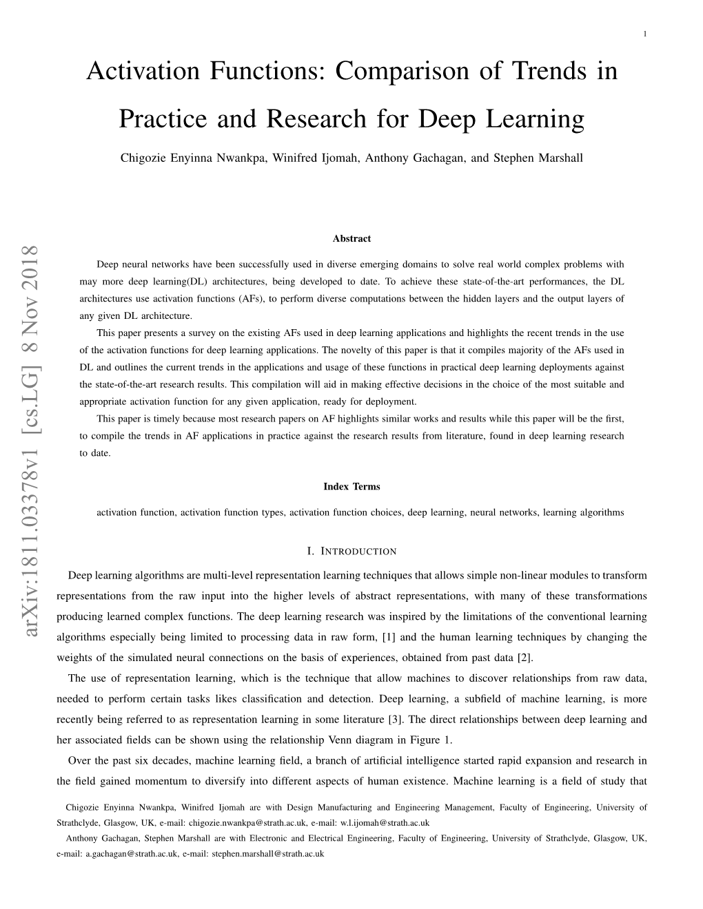 Activation Functions: Comparison of Trends in Practice and Research for Deep Learning