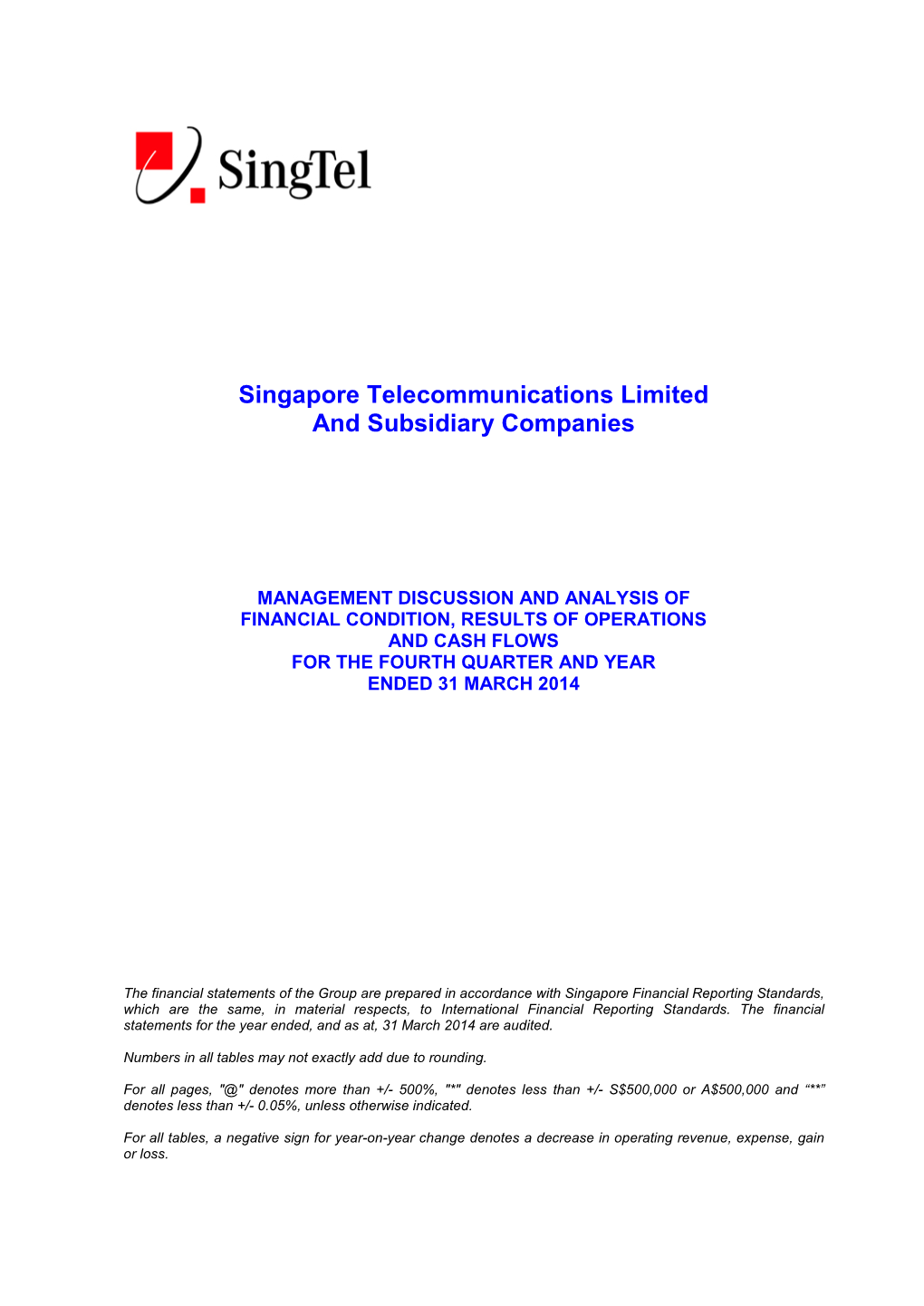 Singapore Telecommunications Limited and Subsidiary Companies