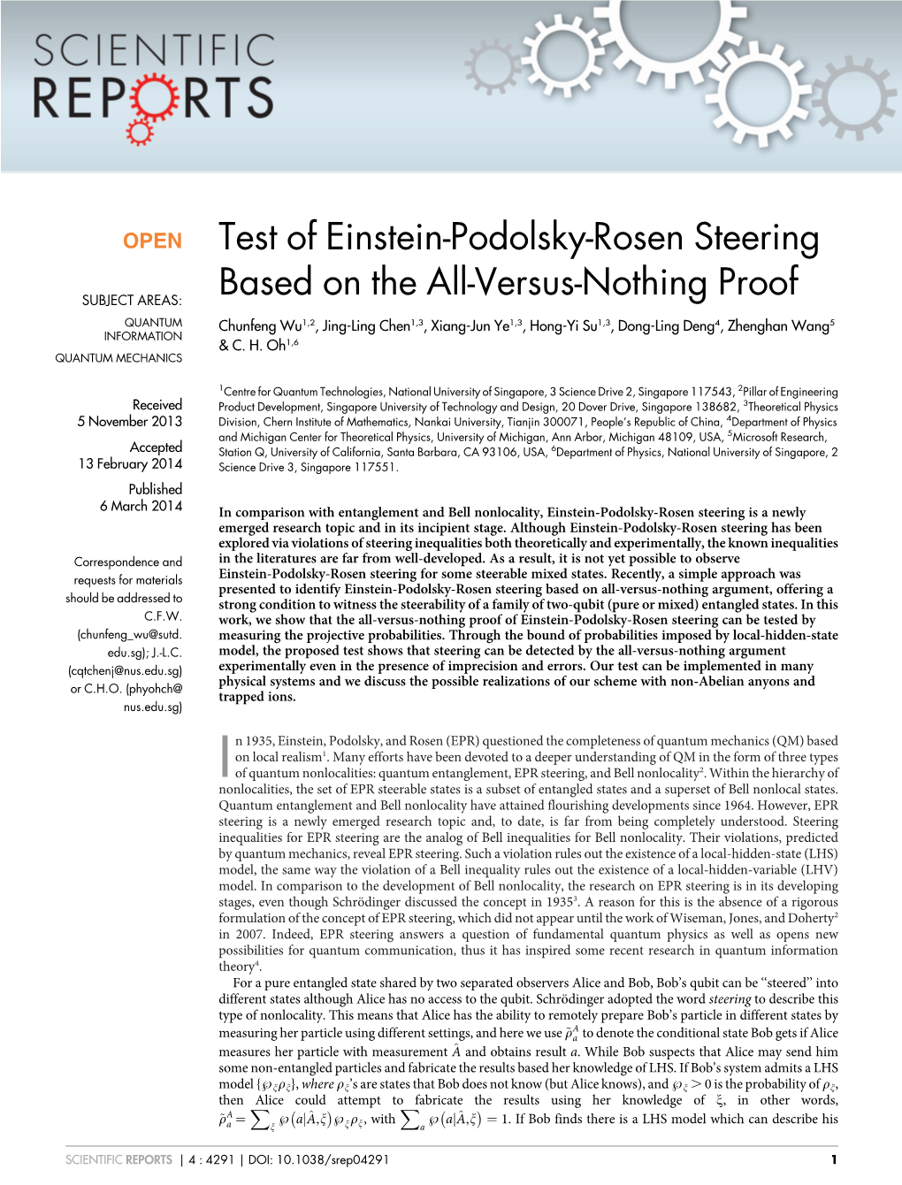 Test of Einstein-Podolsky-Rosen Steering Based on the All-Versus