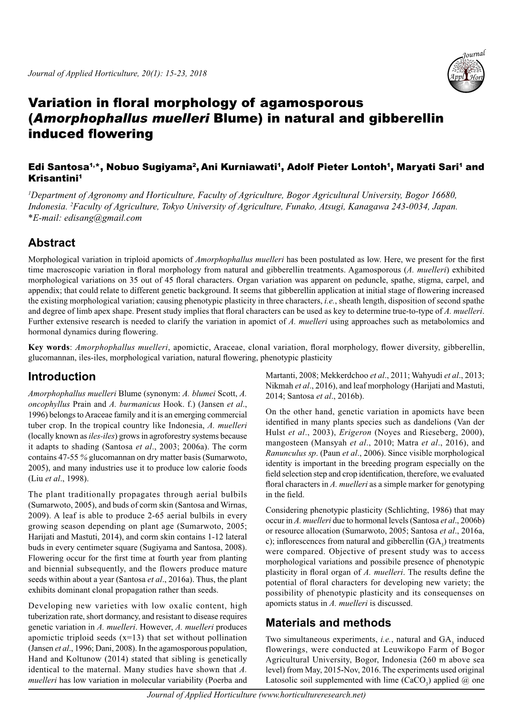 Variation in Floral Morphology of Agamosporous (Amorphophallus Muelleri Blume) in Natural and Gibberellin Induced Flowering