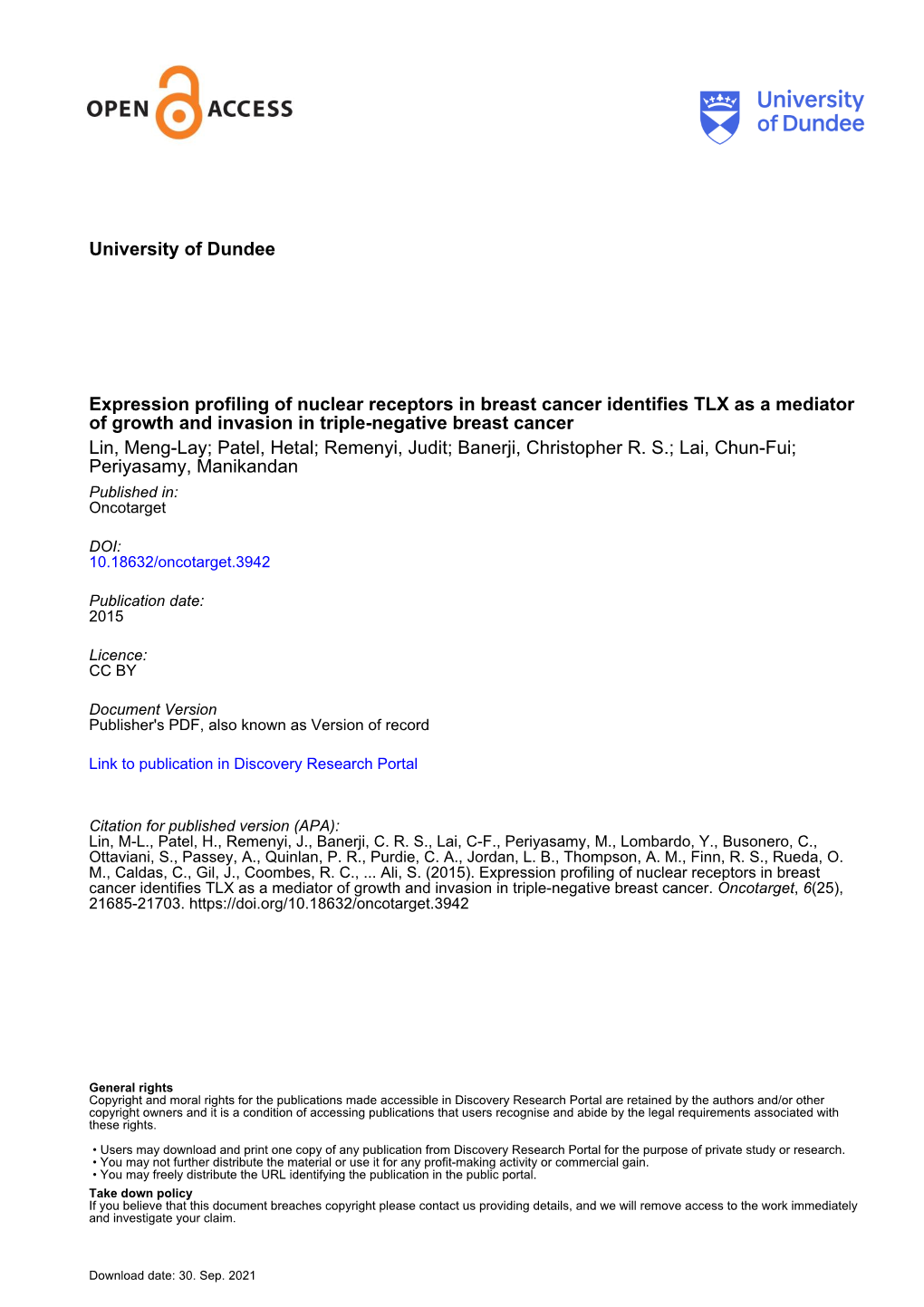 University of Dundee Expression Profiling of Nuclear Receptors In