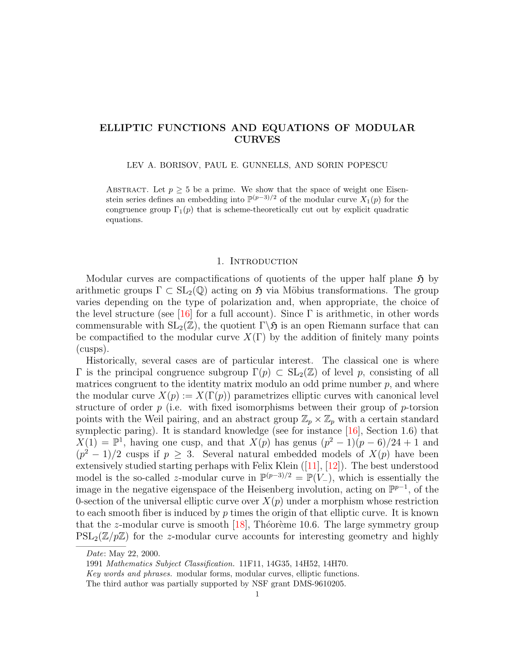 Elliptic Functions and Equations of Modular Curves