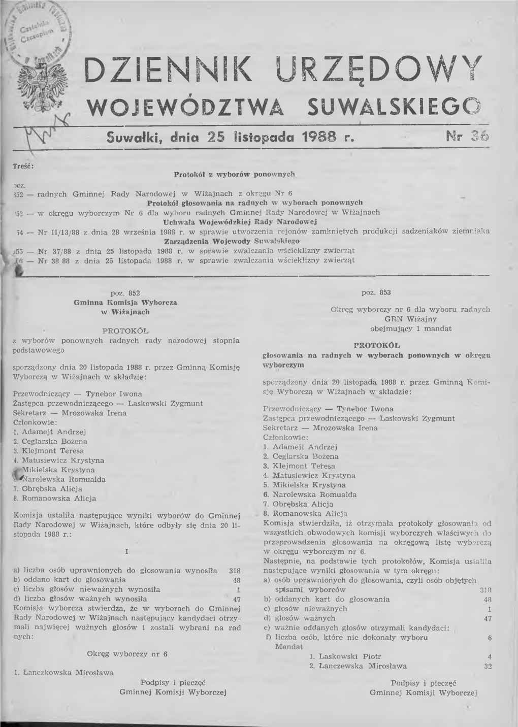 DZIENNIK URZĘDOWY WOJEWÓDZTWA SUWALSKIEGO Suwałki, Dnia 25 Listopada 1988 R„ Nr 36