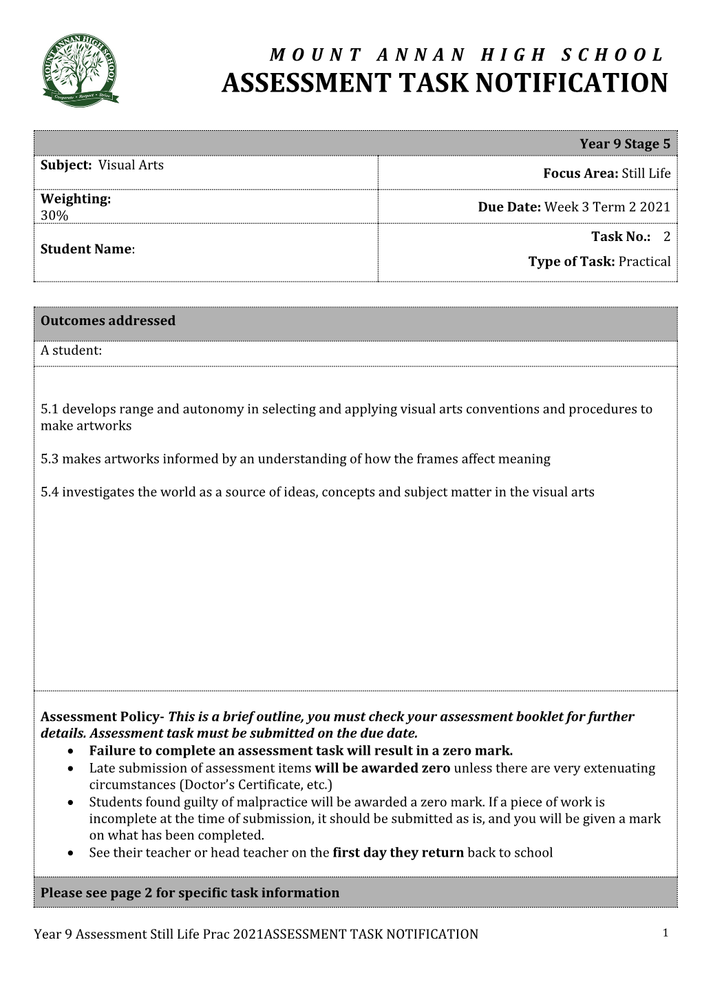 Assessment Task Notification