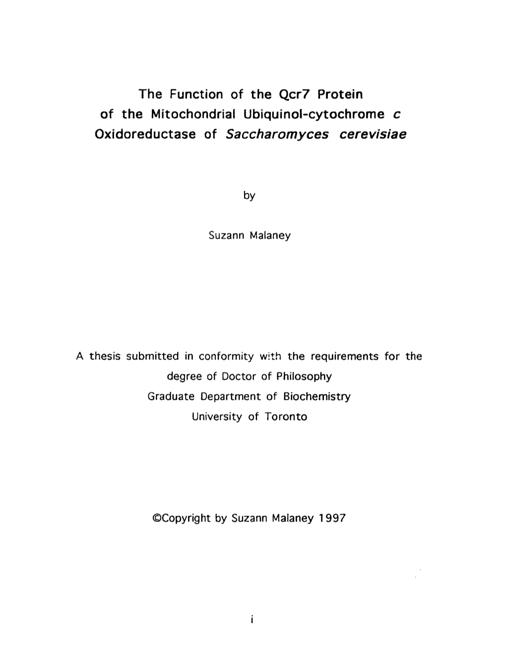 The Function of the Qcr7 Protein of the Mitochondrial Ubiquinol-Cytochrome C Oxidoreductase of Saccharomyces Cerevisiae