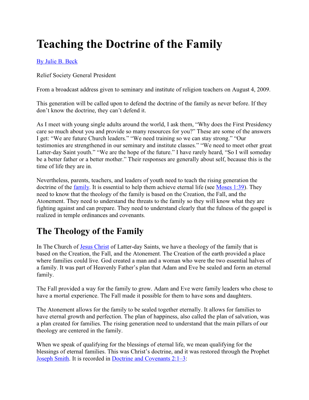 Teaching the Doctrine of the Family