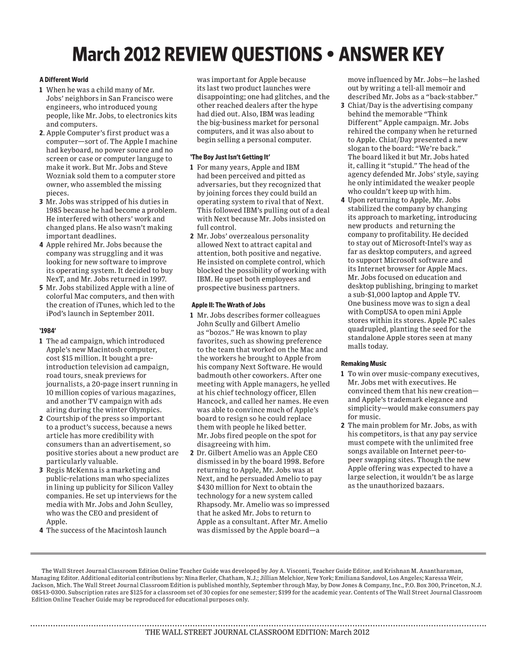 March 2012 REVIEW QUESTIONS • ANSWER KEY