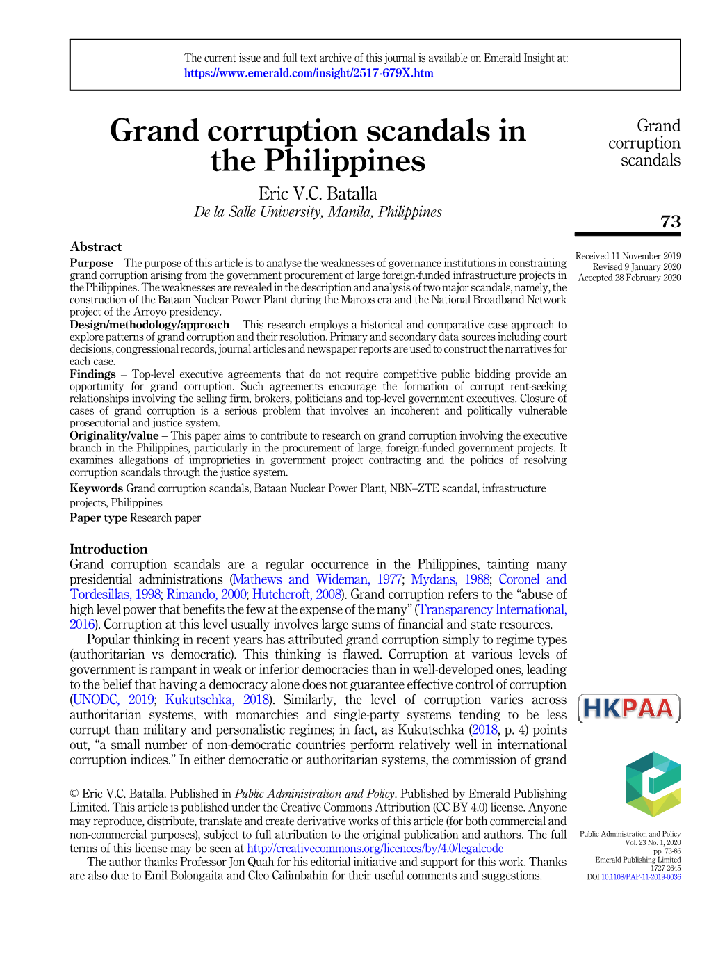 Grand Corruption Scandals in the Philippines Suggests Deeper Problems in Politics and Society