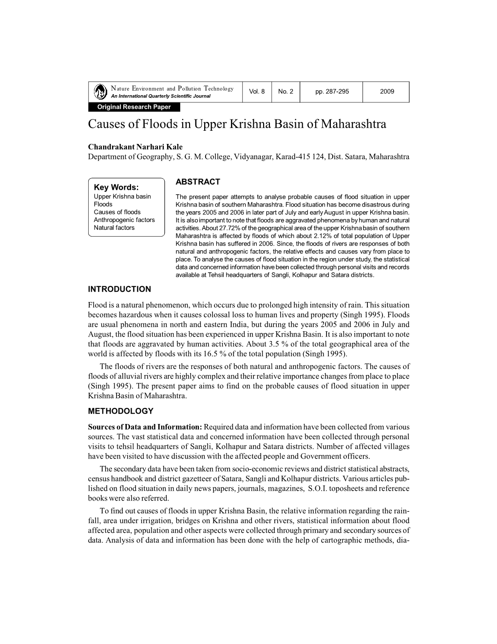 Causes of Floods in Upper Krishna Basin of Maharashtra