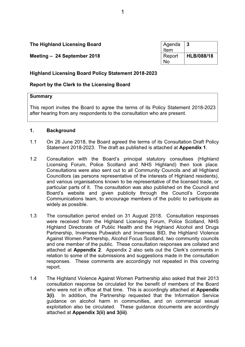 Highland Licensing Board Policy Statement 2018-2023