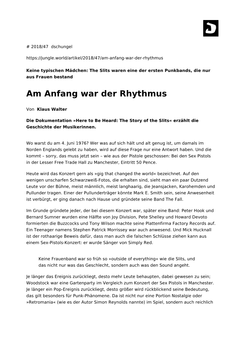 Am Anfang War Der Rhythmus