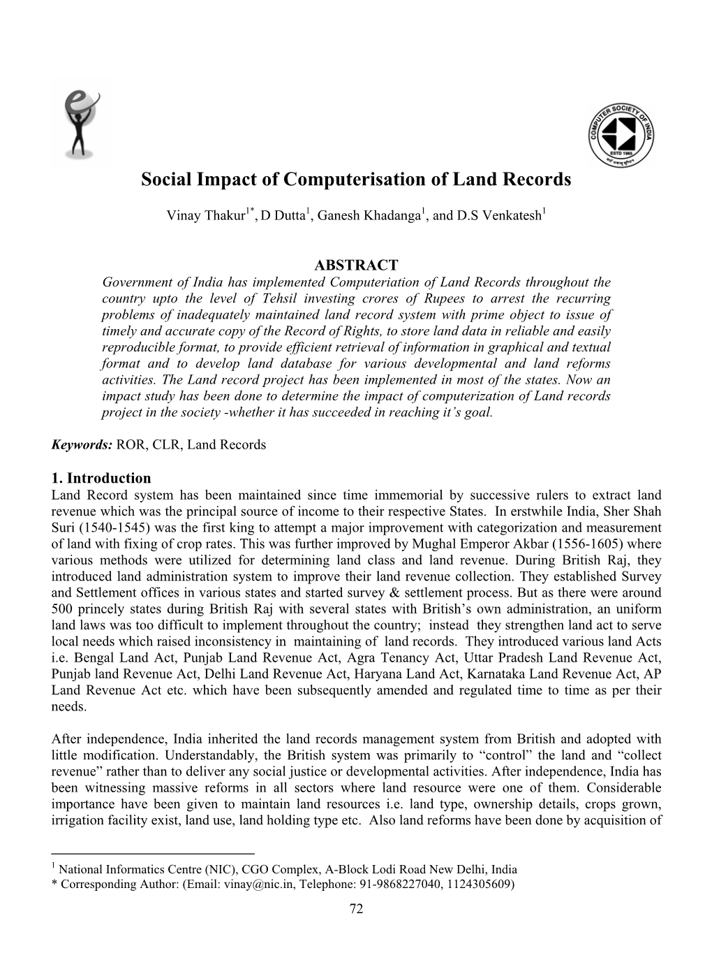 Social Impact of Computerisation of Land Records