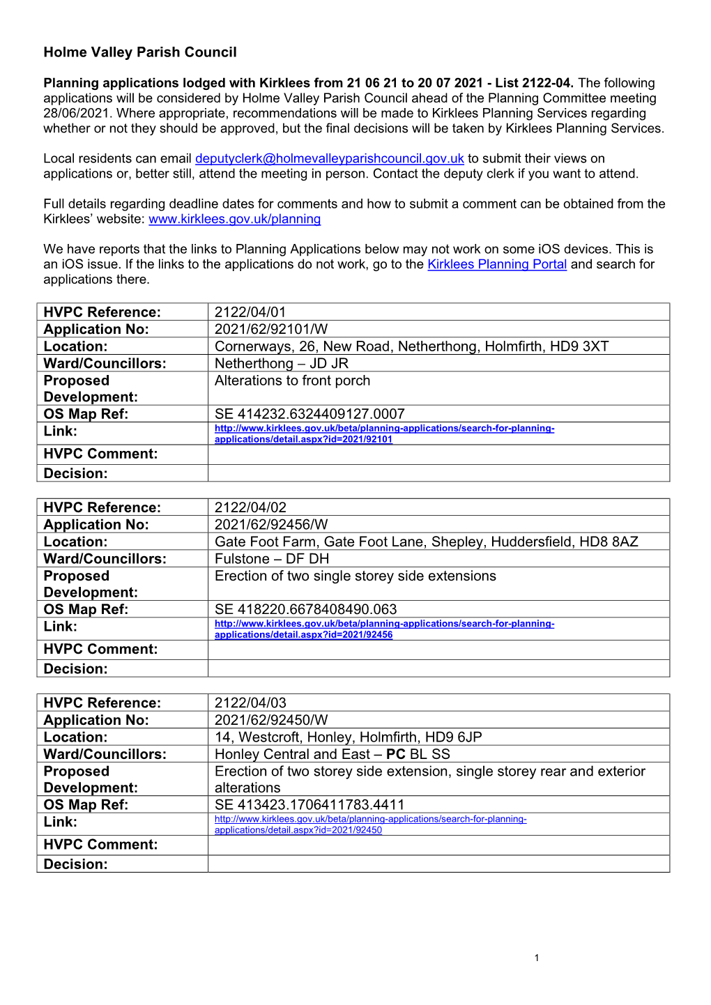 D. New Kirklees Planning List 2122-04 26 07 2021