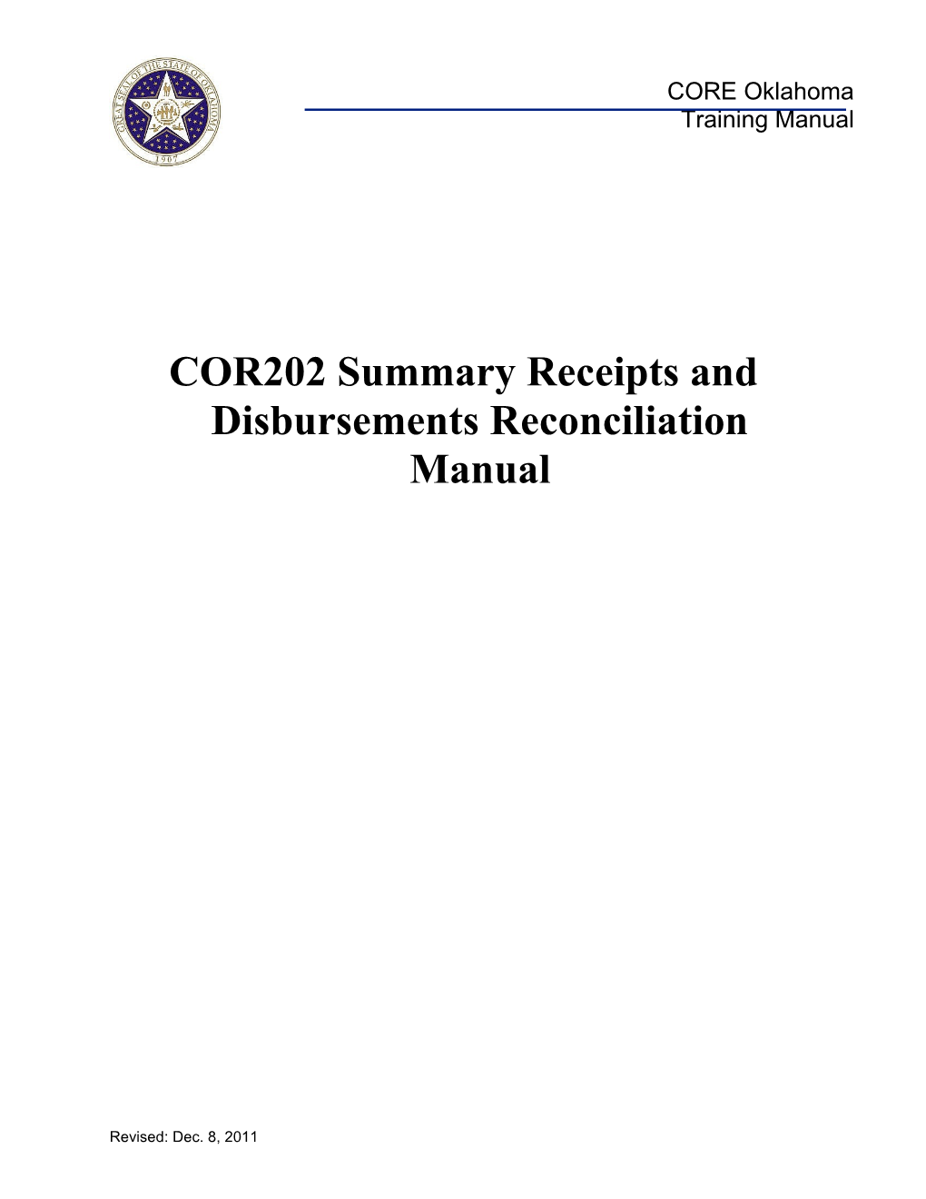 COR202 Summary Receopts and Disbursements Reconciliation Manual