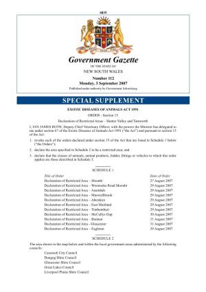 Government Gazette of the STATE of NEW SOUTH WALES Number 112 Monday, 3 September 2007 Published Under Authority by Government Advertising