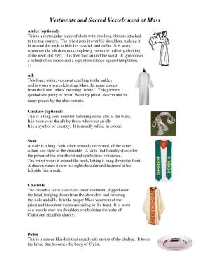 Vestments and Sacred Vessels Used at Mass