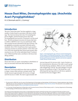 House Dust Mites, Dermatophagoides Spp. (Arachnida: Acari: Pyroglyphididae)1 H
