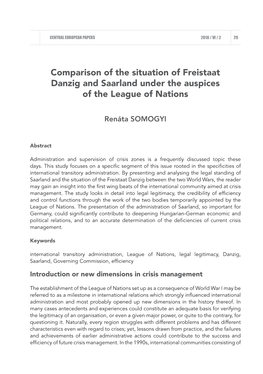 Comparison of the Situation of Freistaat Danzig and Saarland Under the Auspices of the League of Nations