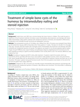 Treatment of Simple Bone Cysts of the Humerus by Intramedullary Nailing